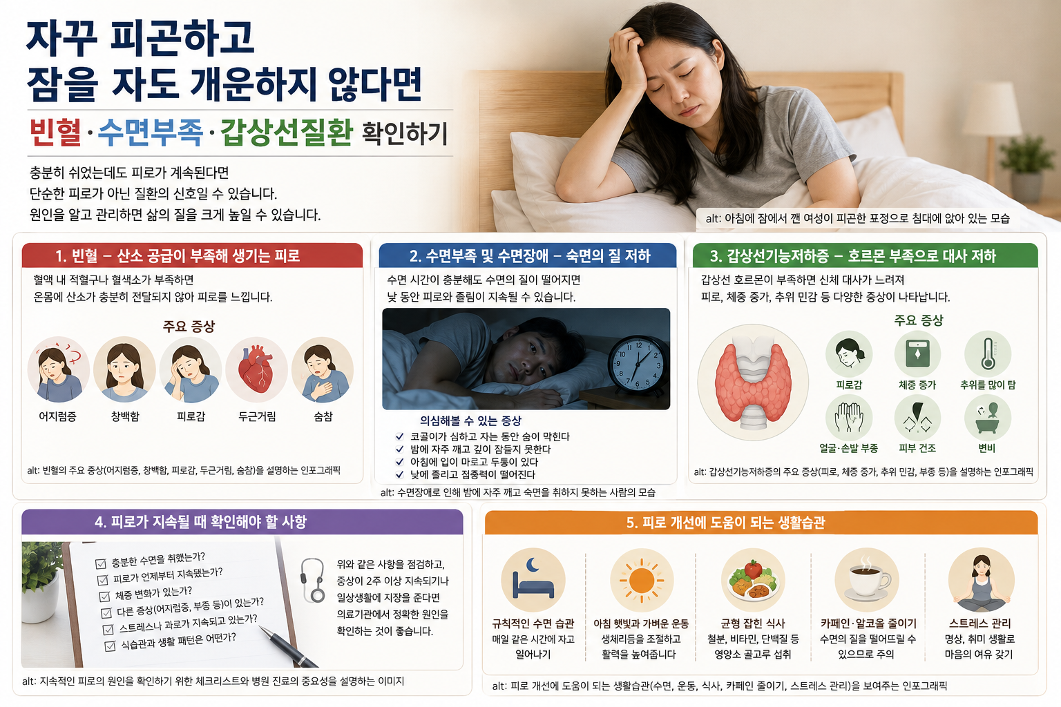 자꾸 피곤하고 잠을 자도 개운하지 않다면? 빈혈·수면장애 원인 7가지